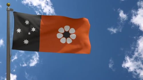 Northern Territory Flag Waving in Realistic Blue Sky