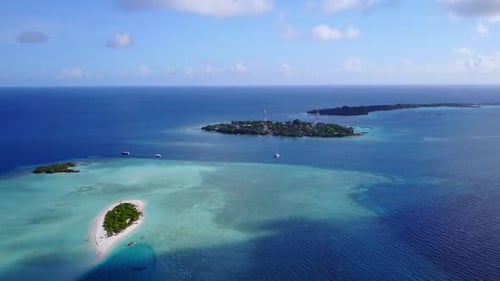 Drone nature of tourist beach by ocean and sand background