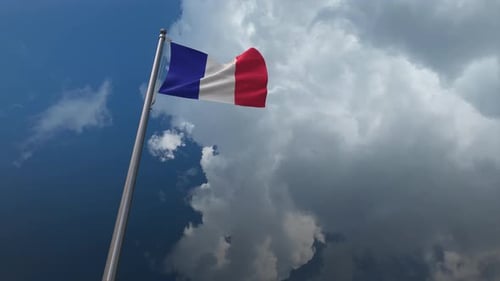 French Flag Waving in Realistic Sky Animation