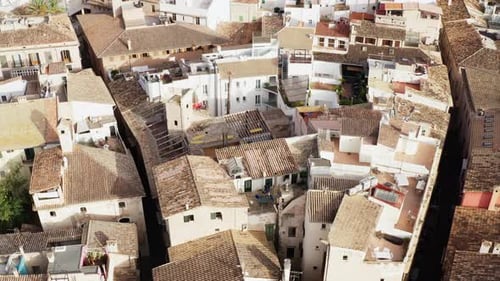 Streets with Roofs of the Old European City Dron Video