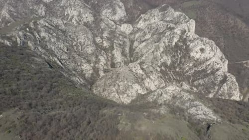 River canyon with railroad bridge made of steel 4K aerial video