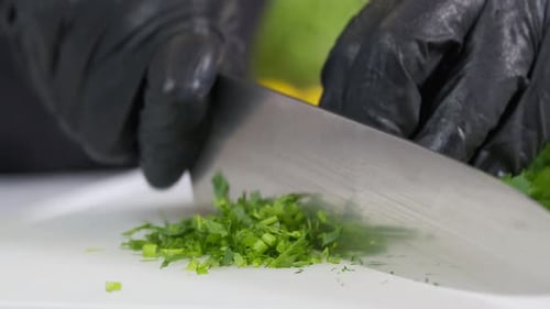 Chef Dices Parsley Quickly with Knife