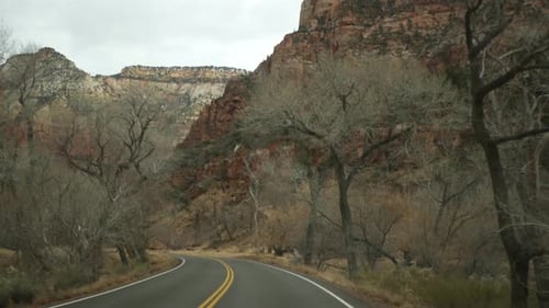 Road Trip Driving Auto in Zion Canyon Utah USA