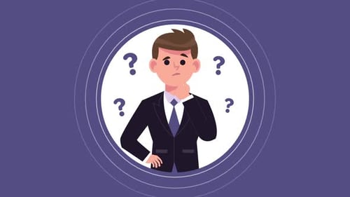 Businessman Thinking with Question Marks Flat Design Animation