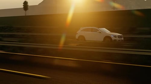 Sunset View 3-lane Highway Traffic and SUV