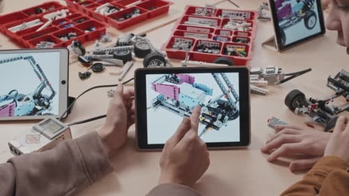 Kids Looking At Robotic Model Image