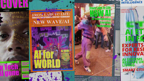 Vibrant Vertical Magazine Collage Opener with Retro Grunge Style