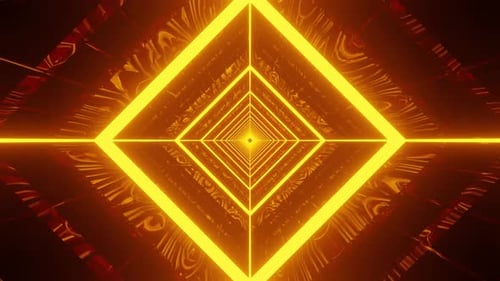 Golden Yellow Square Rotated Tunnel Background Vj Loop 4K