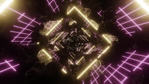 Futuristic Neon Light Grid Tunnel Loop Animation