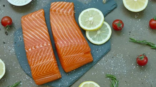 Raw salmon fish meat