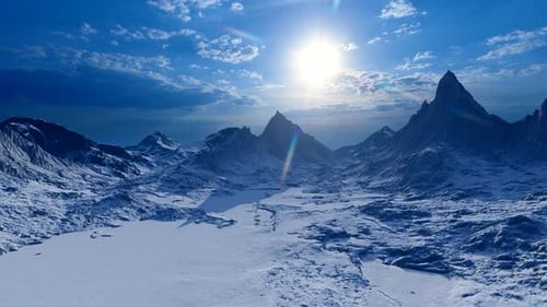 Snowy mountains, valleys and gorges