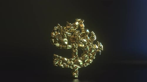 Golden Dollar Sign Crumbles into Shimmering Gold Nuggets