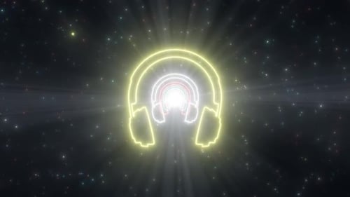 Music Headphones Shape Outline Shiny Glowing Neon Light Tunnel Portal