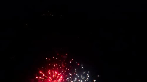 Fogos de artifício coloridos sobre o céu escuro exibidos durante a celebração com o show do Dia da Independência, 4 de julho