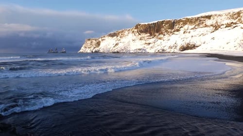 Iceland Vik Black Sand Beach View Of Ocean And Basalt Rock Formations 3
