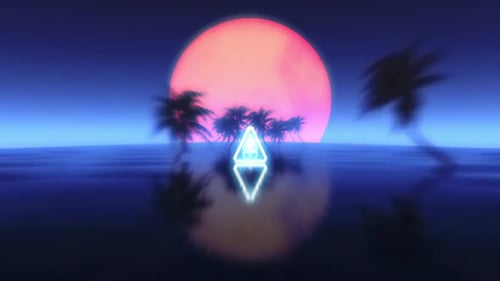 Neon Triangle Loop with Retro Sunset and Palm Trees