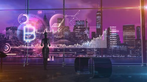 Futuristic Bitcoin Cryptocurrency Data Hologram Interface
