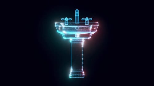 Futuristic Wireframe Sink Blueprint Rotation Animation