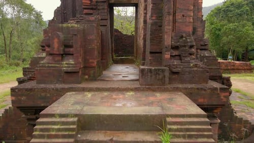 Aerial View of Ruins in the My Son Sanctuary Remains of an Ancient Cham Civilization in Vietnam