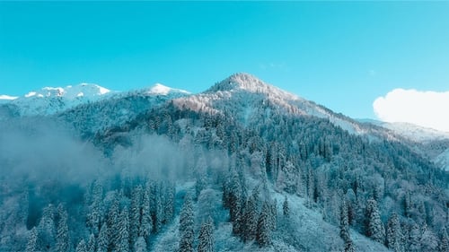 Aerial View of Majestic Snow Covered Mountains in Winter