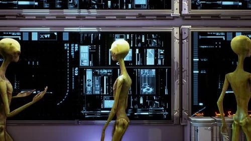 Aliens Observing Advanced Futuristic Digital Technology