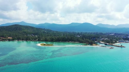 Ao Nai Wok, and Ko Pha Ngan island, Thailand. Aerial panorama. Beatuiful aqumarine sea water and mou