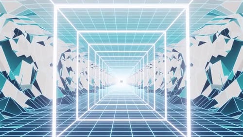 Silver Light Blue Vj Loop Tunnel With Mountains Background HD