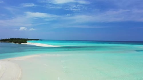 Aerial drone view abstract of perfect shore beach wildlife by blue sea with white sand background of