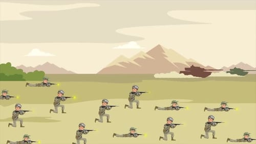 Flat Design Cartoon Soldiers Fighting War Animation