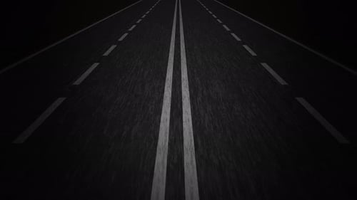 Motion Along Empty Dark Highway White Markings Lanes