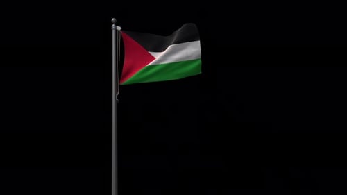 Waving Palestinian Flag on Flagpole