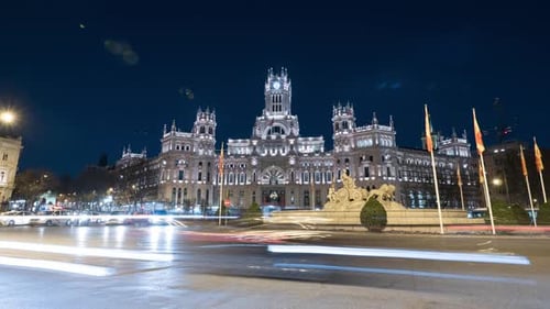 Night timelapse at the city hall in Madrid