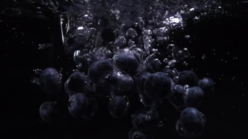 Tasty Fresh Blueberries Falling Into Water. Blue Wildberries in Slow Motion Underwater. Food Video