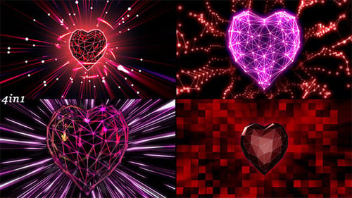 Neon Geometric Heart with Glowing Particle Rays Loop