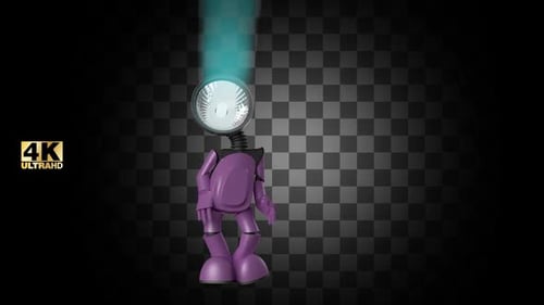 Walking 3D Robot Character with Spotlight Head Animation