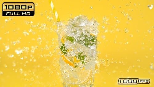 Refreshing Lemon Lime Drink with Ice on Yellow