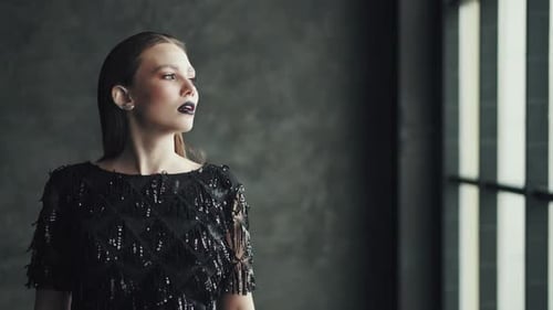 Stylish Young Woman Posing with Dark Makeup