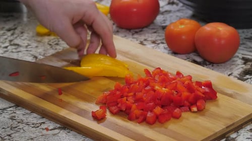 Dicing Yellow Pepper with Knife for Cooking