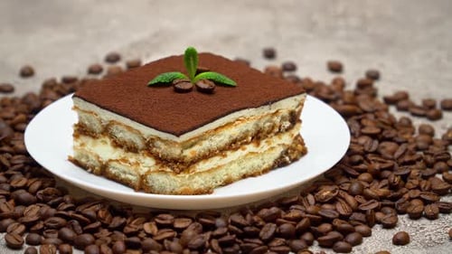 Elegant Slice of Tiramisu with Coffee Beans