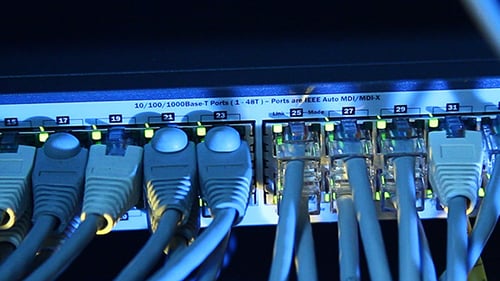 Ethernet Cables Connecting to Network Switch Ports