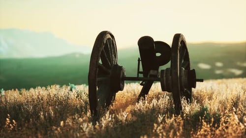 Historic War Gun on the Hill at Sunset