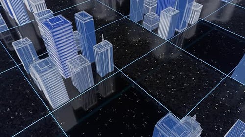 Hermosa estructura metálica de neón brillante de una ciudad digital abstracta