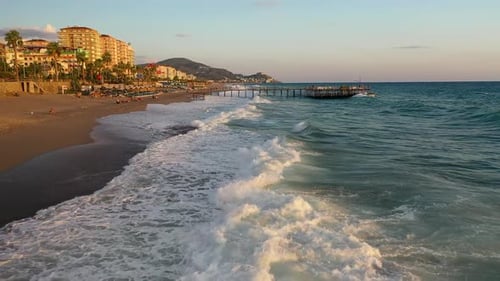 Storm at Sea Filmed on a Drone in the Sunset