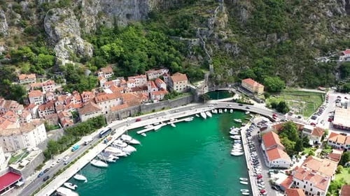 Marina in Kotor City, Aerial View