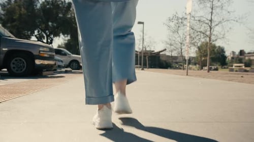 Woman Wearing Cotton Clothes Walking City Street