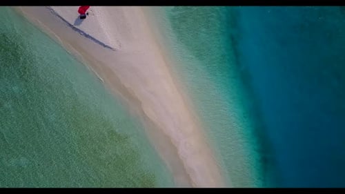 Aerial drone view texture of paradise lagoon beach holiday by blue water with white sand background