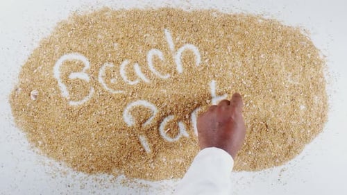 Hand Writes On Sand Beach Party