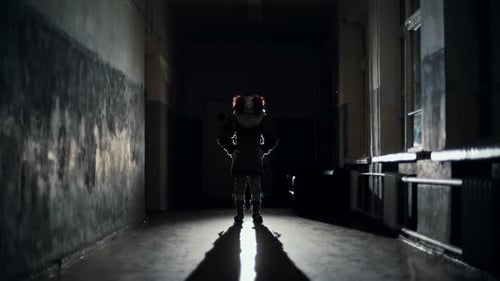 Scary Clown in Dark Hallway