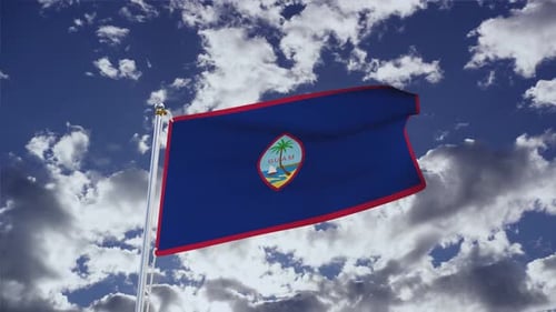 Guam Flag Waving in Blue Sky with Clouds