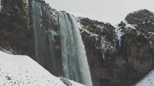 View of Magnificent Famous Waterfall Seljalandsfoss in Iceland